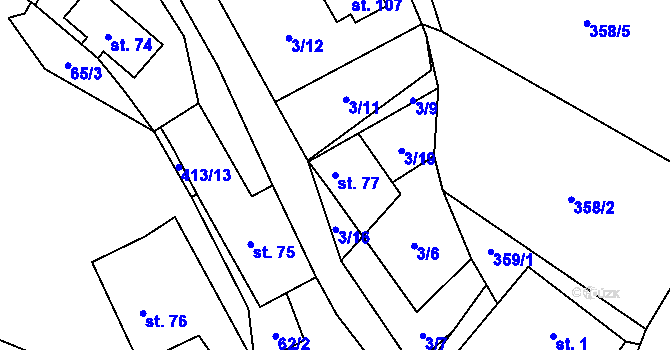 Parcela st. 77 v KÚ Hluboká u Krucemburku, Katastrální mapa