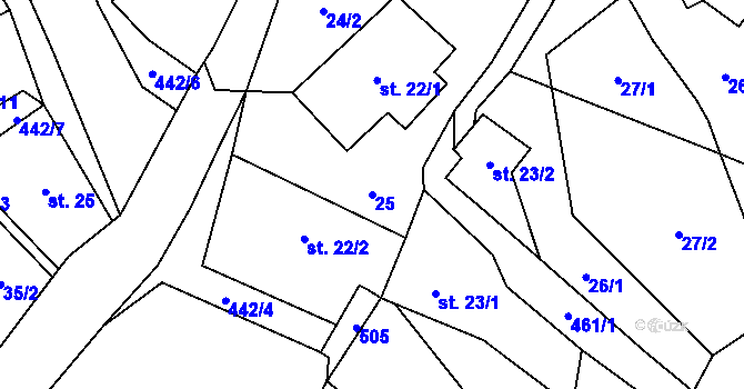 Parcela st. 25 v KÚ Hluboká u Krucemburku, Katastrální mapa
