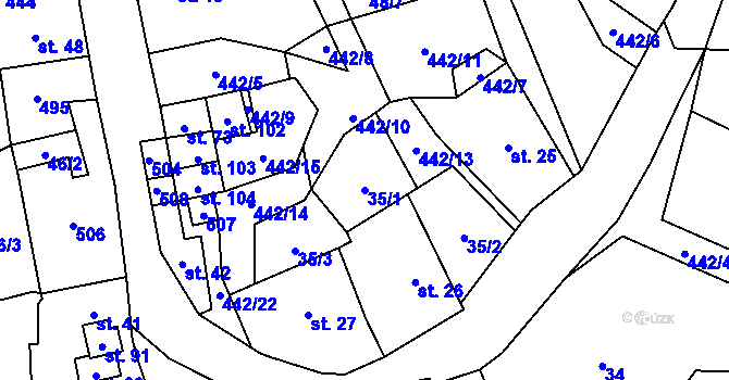 Parcela st. 35/1 v KÚ Hluboká u Krucemburku, Katastrální mapa