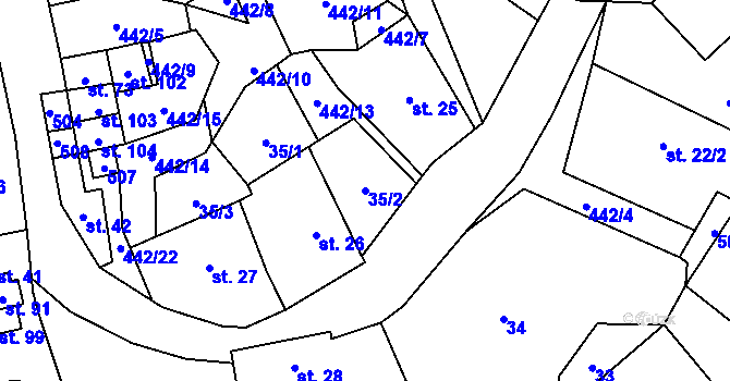 Parcela st. 35/2 v KÚ Hluboká u Krucemburku, Katastrální mapa
