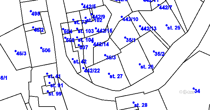 Parcela st. 35/3 v KÚ Hluboká u Krucemburku, Katastrální mapa