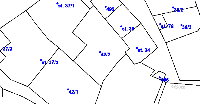 Parcela st. 42/2 v KÚ Hluboká u Krucemburku, Katastrální mapa