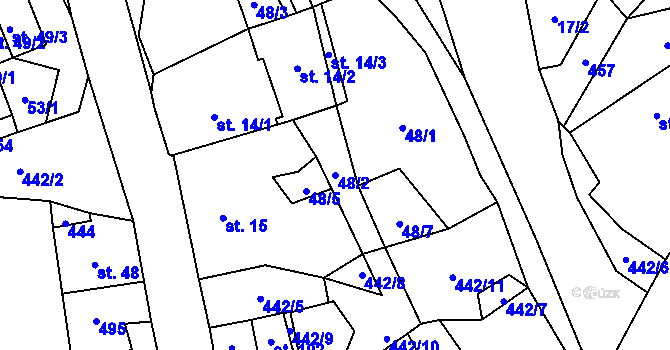 Parcela st. 48/2 v KÚ Hluboká u Krucemburku, Katastrální mapa
