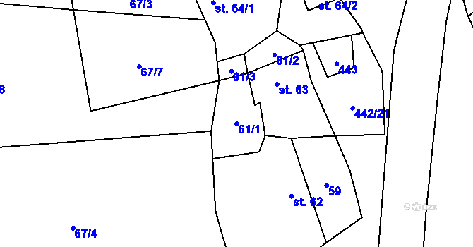 Parcela st. 61/1 v KÚ Hluboká u Krucemburku, Katastrální mapa