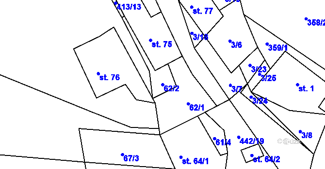 Parcela st. 62/2 v KÚ Hluboká u Krucemburku, Katastrální mapa