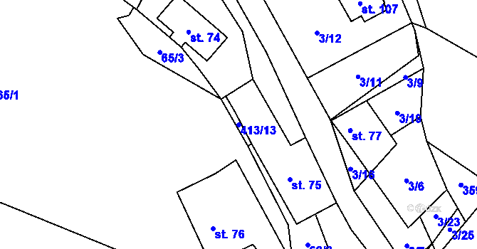 Parcela st. 413/13 v KÚ Hluboká u Krucemburku, Katastrální mapa