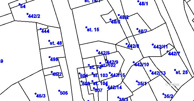 Parcela st. 442/5 v KÚ Hluboká u Krucemburku, Katastrální mapa