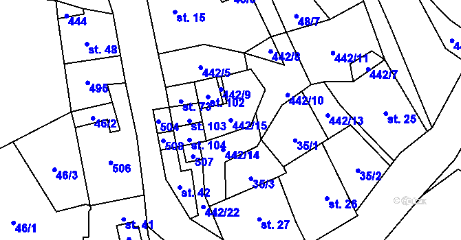 Parcela st. 442/15 v KÚ Hluboká u Krucemburku, Katastrální mapa