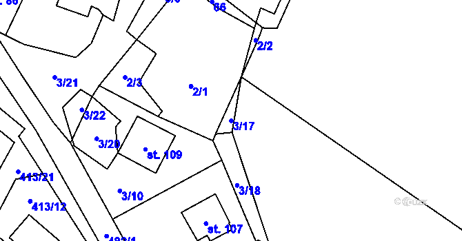 Parcela st. 3/17 v KÚ Hluboká u Krucemburku, Katastrální mapa