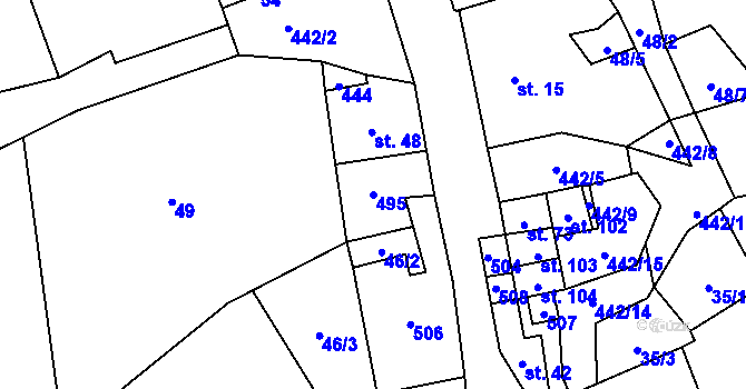 Parcela st. 495 v KÚ Hluboká u Krucemburku, Katastrální mapa