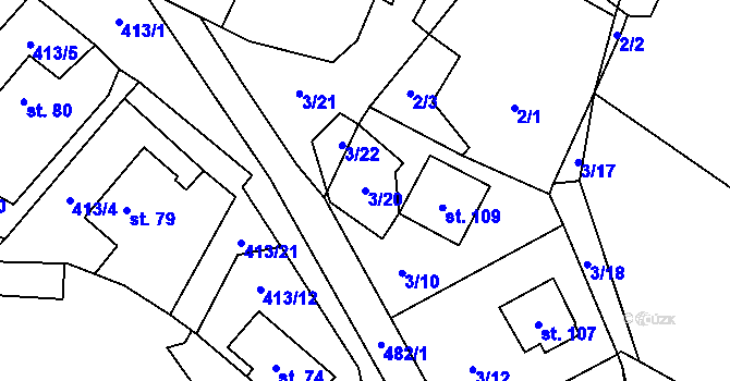 Parcela st. 3/20 v KÚ Hluboká u Krucemburku, Katastrální mapa