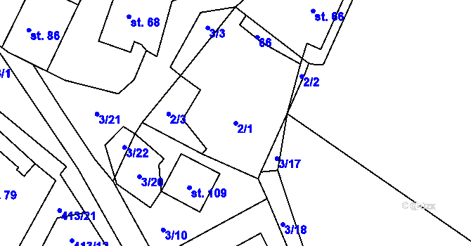 Parcela st. 2/1 v KÚ Hluboká u Krucemburku, Katastrální mapa