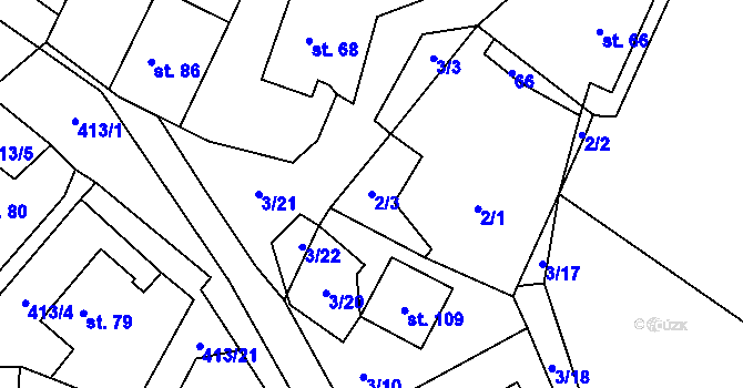 Parcela st. 2/3 v KÚ Hluboká u Krucemburku, Katastrální mapa