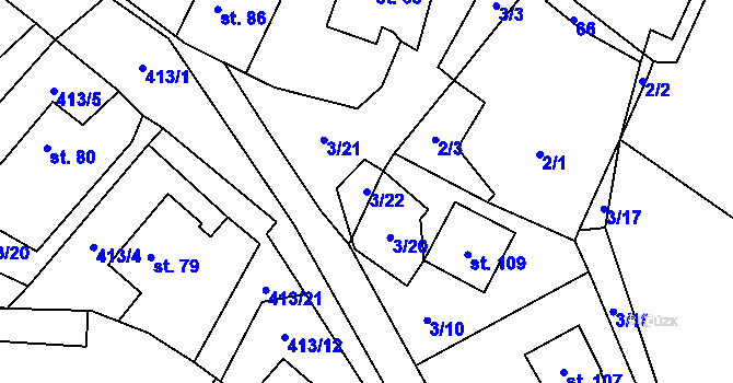 Parcela st. 3/22 v KÚ Hluboká u Krucemburku, Katastrální mapa