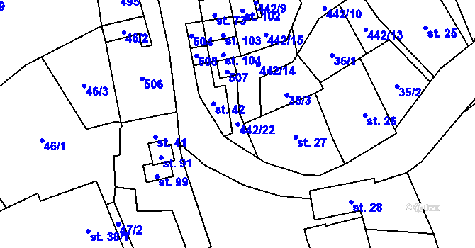 Parcela st. 442/22 v KÚ Hluboká u Krucemburku, Katastrální mapa