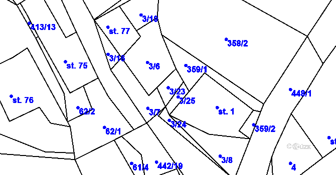 Parcela st. 3/23 v KÚ Hluboká u Krucemburku, Katastrální mapa