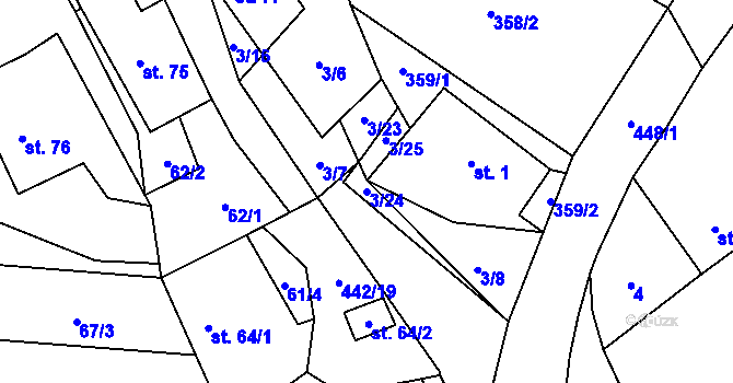 Parcela st. 3/24 v KÚ Hluboká u Krucemburku, Katastrální mapa