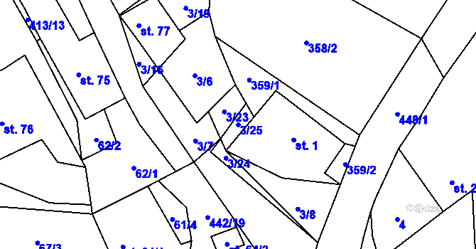 Parcela st. 3/25 v KÚ Hluboká u Krucemburku, Katastrální mapa