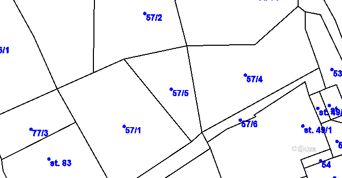 Parcela st. 57/5 v KÚ Hluboká u Krucemburku, Katastrální mapa