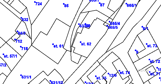 Parcela st. 62 v KÚ Hluboká u Skutče, Katastrální mapa