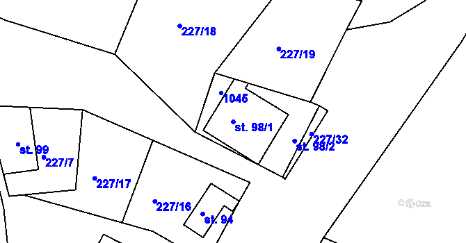 Parcela st. 98/1 v KÚ Hluboká u Skutče, Katastrální mapa