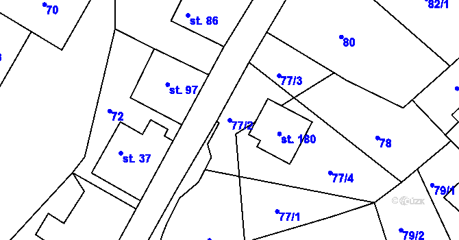 Parcela st. 77/2 v KÚ Hluboká u Skutče, Katastrální mapa