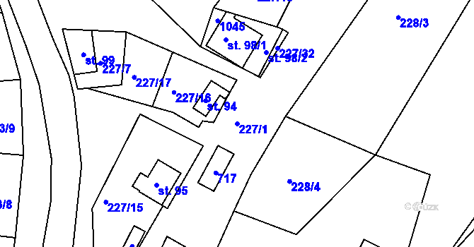 Parcela st. 227/1 v KÚ Hluboká u Skutče, Katastrální mapa
