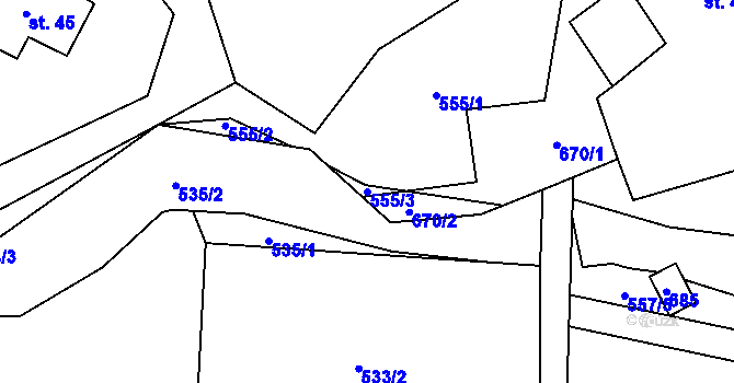 Parcela st. 555/3 v KÚ Střítež u Skutče, Katastrální mapa
