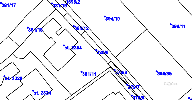 Parcela st. 380/8 v KÚ Hluboká nad Vltavou, Katastrální mapa