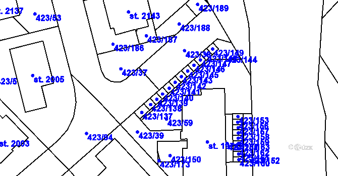 Parcela st. 423/141 v KÚ Hluboká nad Vltavou, Katastrální mapa