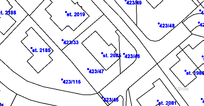 Parcela st. 2085 v KÚ Hluboká nad Vltavou, Katastrální mapa