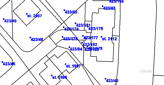 Parcela st. 423/182 v KÚ Hluboká nad Vltavou, Katastrální mapa