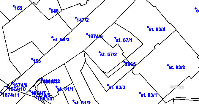 Parcela st. 67/2 v KÚ Hluboká nad Vltavou, Katastrální mapa