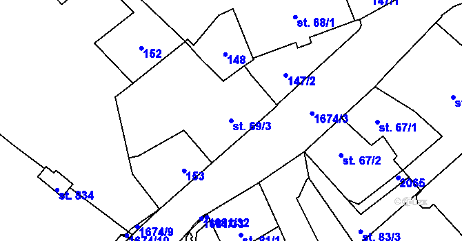 Parcela st. 69/3 v KÚ Hluboká nad Vltavou, Katastrální mapa