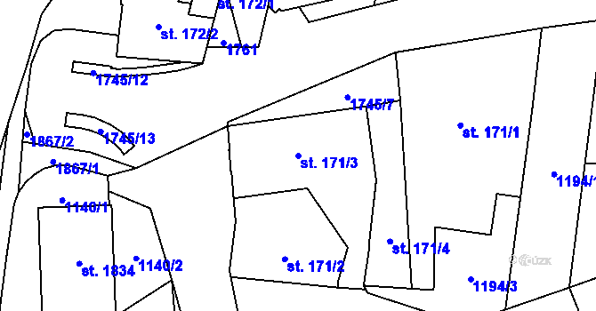 Parcela st. 171/3 v KÚ Hluboká nad Vltavou, Katastrální mapa