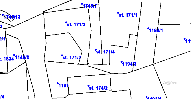 Parcela st. 171/4 v KÚ Hluboká nad Vltavou, Katastrální mapa