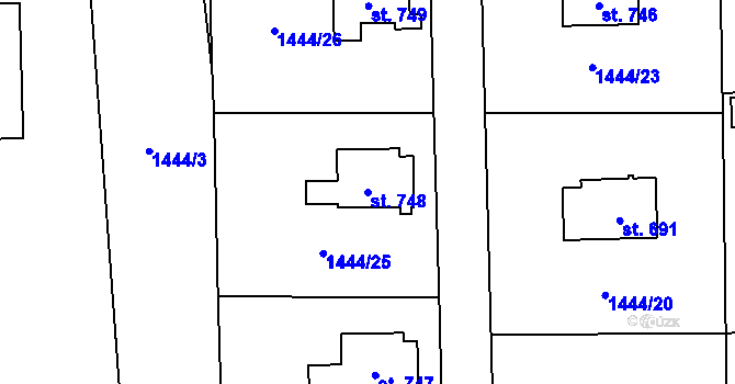 Parcela st. 748 v KÚ Hluboká nad Vltavou, Katastrální mapa