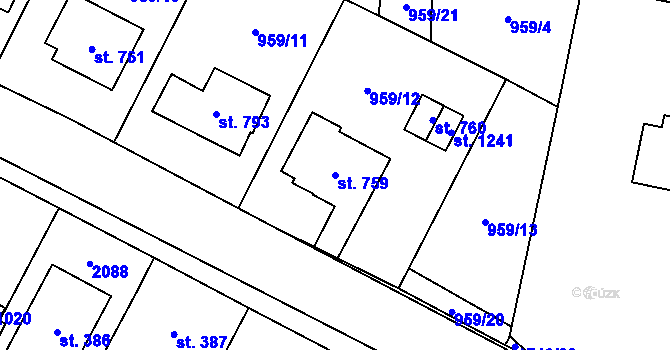 Parcela st. 759 v KÚ Hluboká nad Vltavou, Katastrální mapa