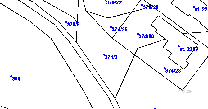 Parcela st. 374/3 v KÚ Hluboká nad Vltavou, Katastrální mapa