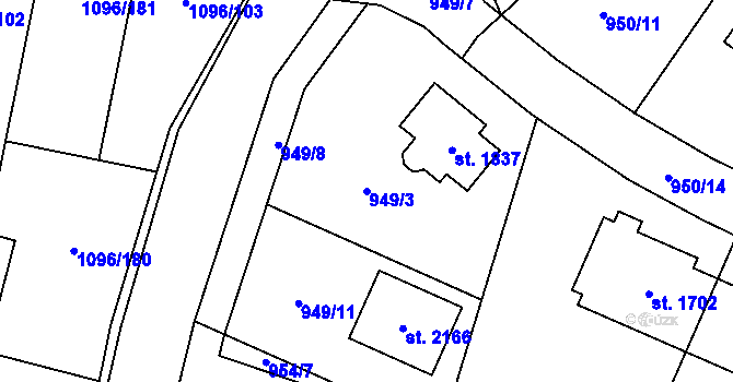 Parcela st. 949/3 v KÚ Hluboká nad Vltavou, Katastrální mapa