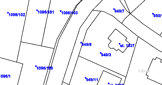 Parcela st. 949/8 v KÚ Hluboká nad Vltavou, Katastrální mapa