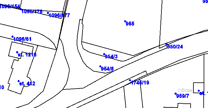 Parcela st. 954/3 v KÚ Hluboká nad Vltavou, Katastrální mapa