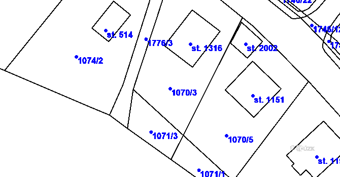 Parcela st. 1070/3 v KÚ Hluboká nad Vltavou, Katastrální mapa