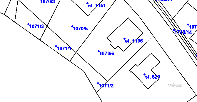 Parcela st. 1070/6 v KÚ Hluboká nad Vltavou, Katastrální mapa