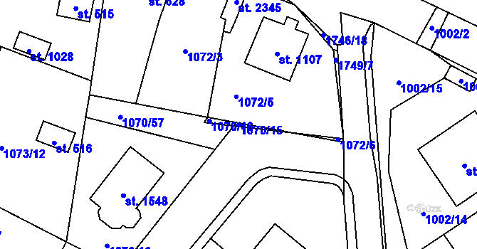 Parcela st. 1070/15 v KÚ Hluboká nad Vltavou, Katastrální mapa
