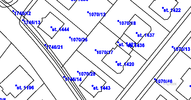 Parcela st. 1070/17 v KÚ Hluboká nad Vltavou, Katastrální mapa