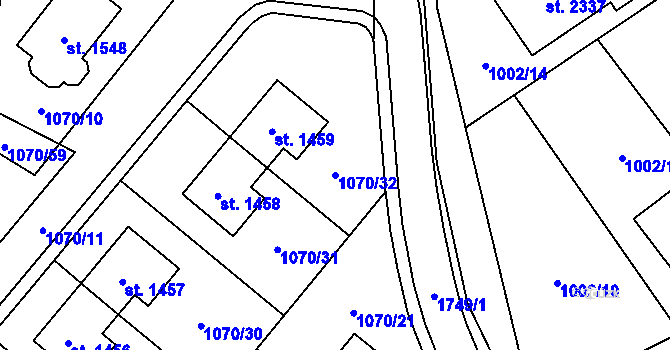 Parcela st. 1070/32 v KÚ Hluboká nad Vltavou, Katastrální mapa