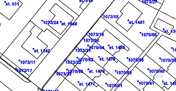 Parcela st. 1070/54 v KÚ Hluboká nad Vltavou, Katastrální mapa