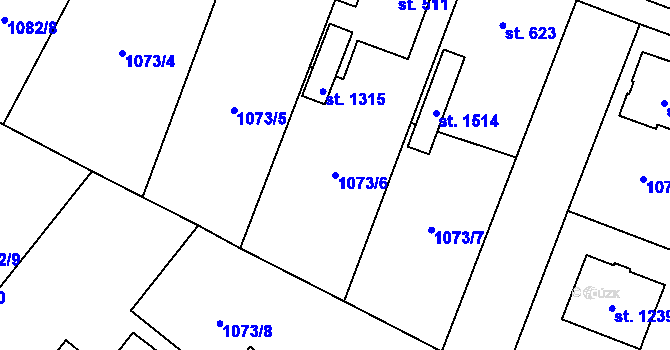 Parcela st. 1073/6 v KÚ Hluboká nad Vltavou, Katastrální mapa