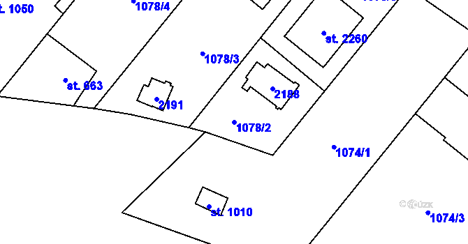 Parcela st. 1078/2 v KÚ Hluboká nad Vltavou, Katastrální mapa